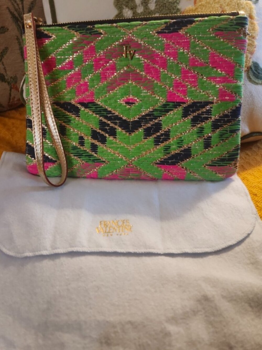 FRANCES VALENTINE WRISTLET  green pink and gold